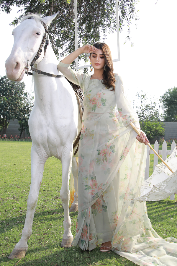 Organza Printed Stitched Saree SSA807OW