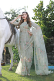 Organza Printed Stitched Saree SSA807OW (D)